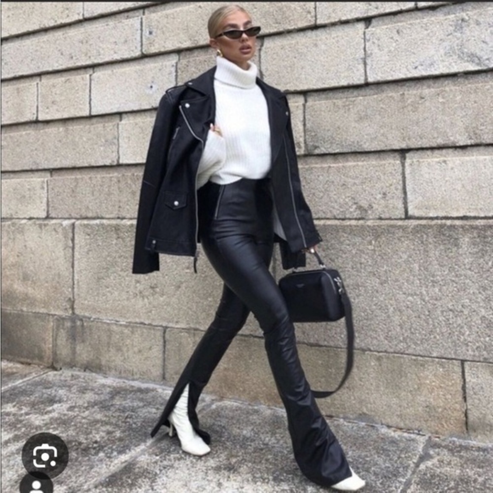 Zara Black Highrise Flared Faux Leather Leggings Size Small